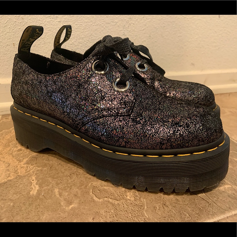 Dr. Martens Black Iridescent Lace-Up Platform Oxford Boots